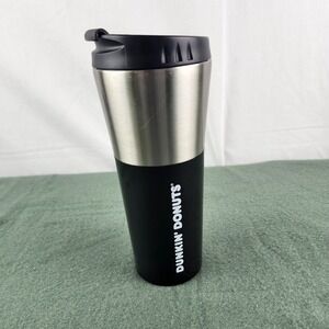 Dunkin Donuts Stainless Steel & Black Acrylic 15 Oz Travel Tumbler Mug